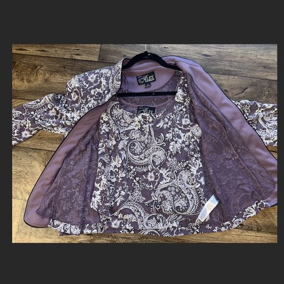 Purple Alex Evenings Floral Glitter Long Sleeve Collared Blazer Coat Large - Picture 4 of 16